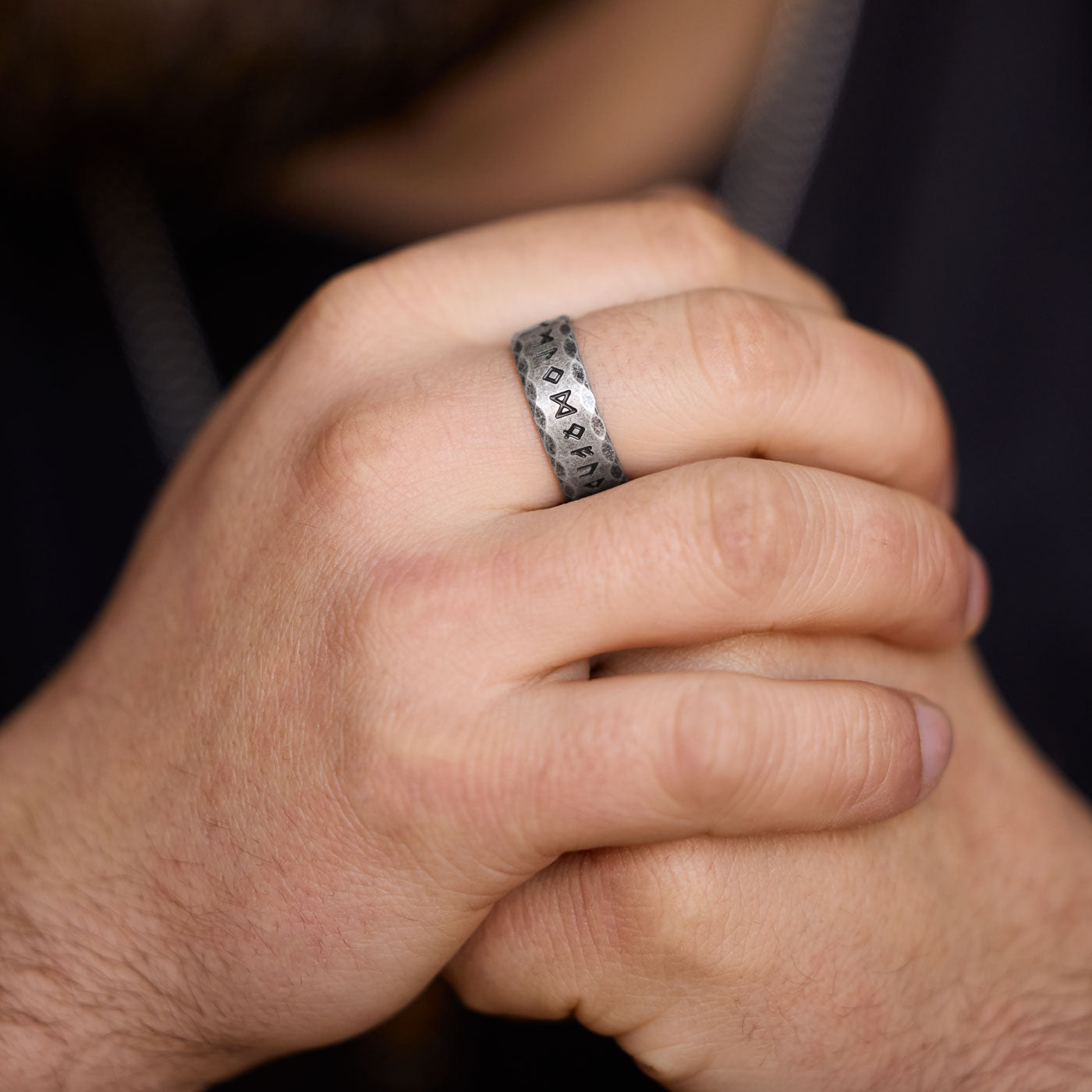 Retro Viking Rune Ring – A rugged stainless steel ring with a weathered finish, engraved with the full Elder Futhark runic alphabet, embodying the spirit of ancient Norse warriors.