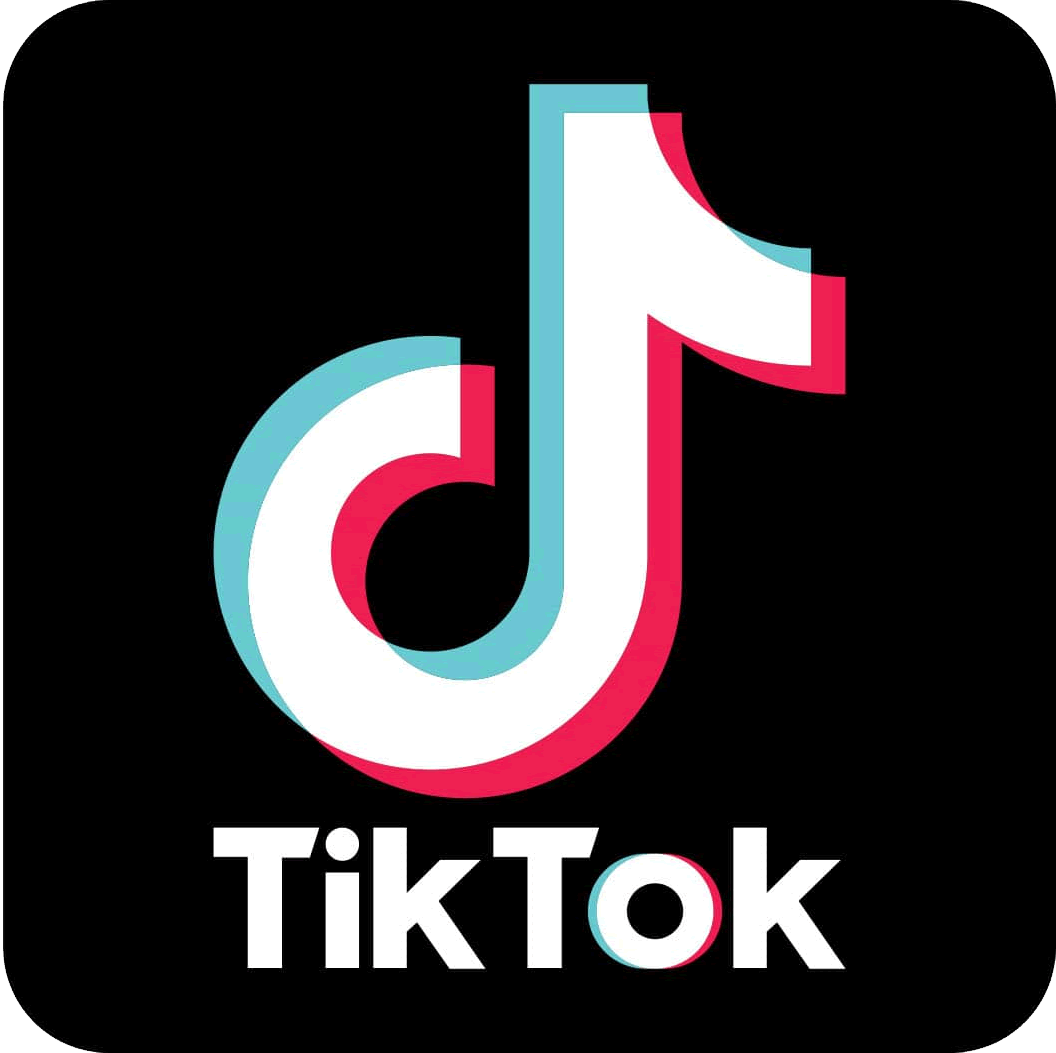 TikTok logo, a stylized musical note in pink, blue, and white with the word "TikTok" written below in bold white letters on a black background.