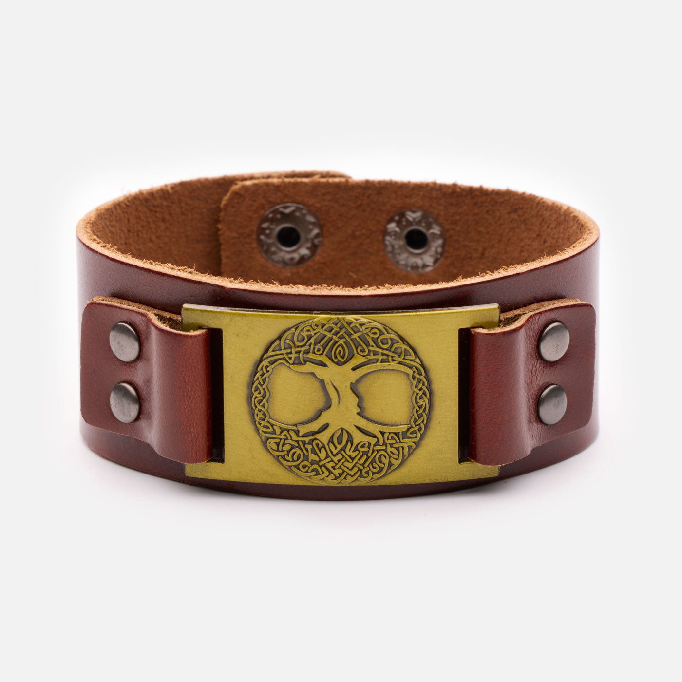  Yggdrasil leather bracelet in brown with bronze plate and detailed tree of life engraving